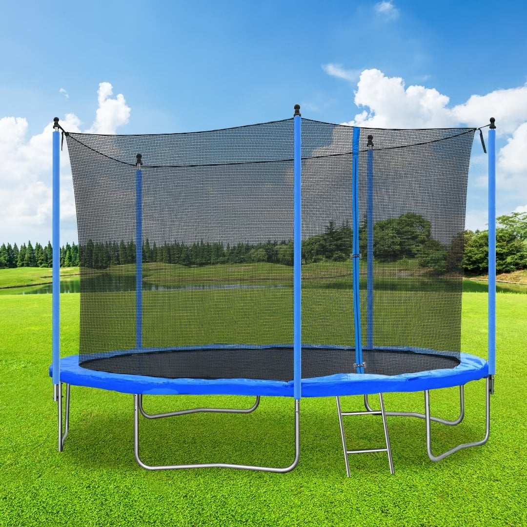 12ft Round Trampoline, Recreational Trampolines with Safety Enclosure Net, Outdoor Trampoline with Metal Ladder, Trampolines for Kids Teens Adults