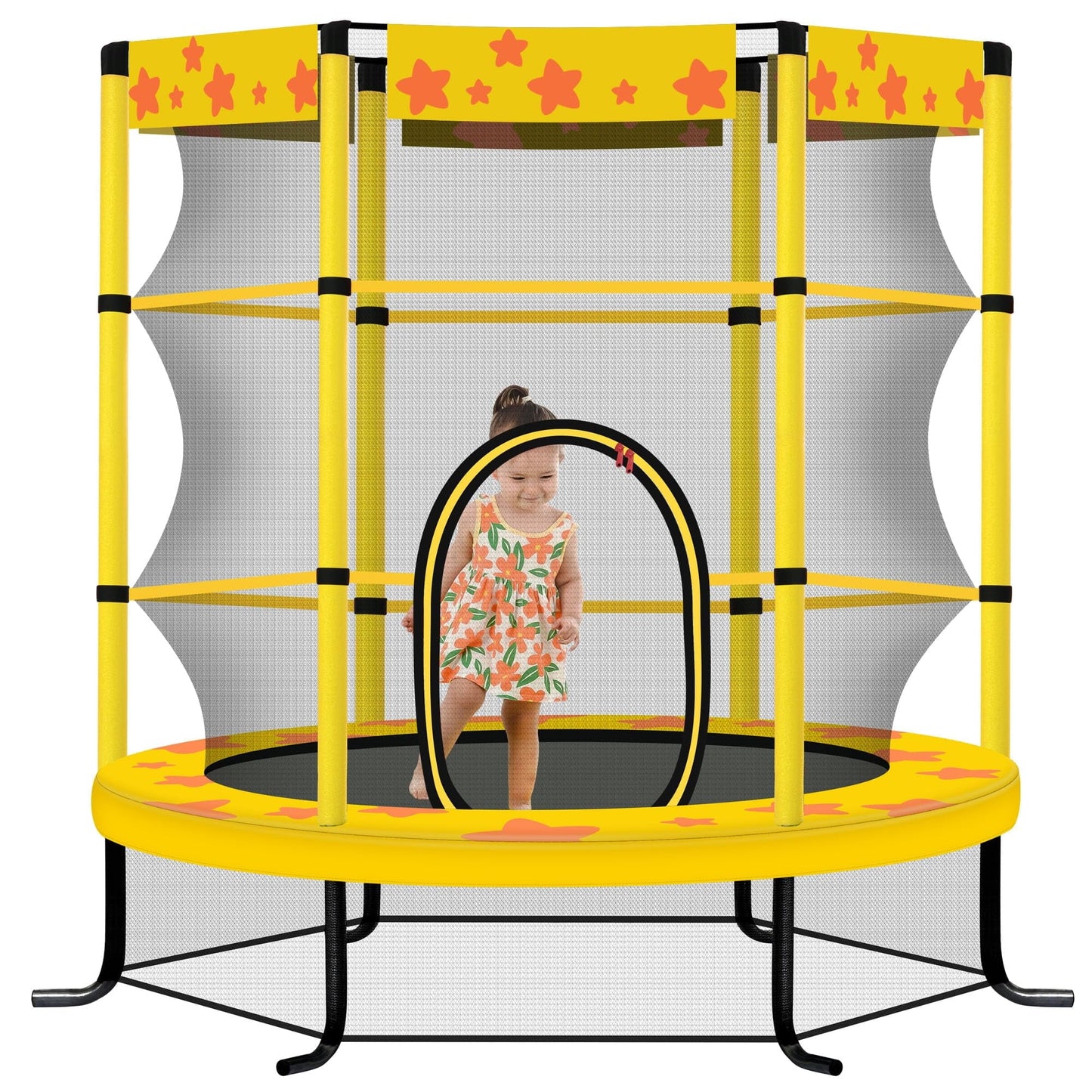 55' Kids Trampoline,5FT Indoor & Outdoor Mini Trampoline with Safety Enclosure Age 1-8, Yellow