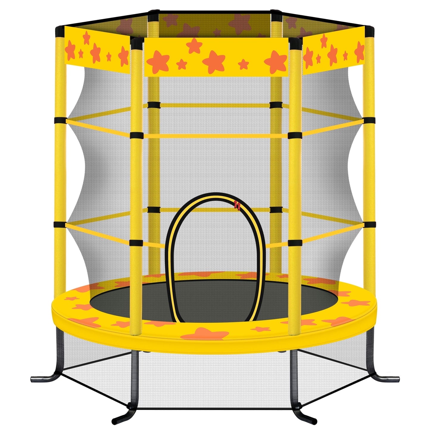 55' Mini Trampoline for Ages 1 to 8 Kid, 5.5FT Toddler Trampoline for Indoor/Outdoor with Enclosure Net, Foam Handle, Fitness Trampoline Toy, Birthday Gifts for Boys and Girls, Yellow