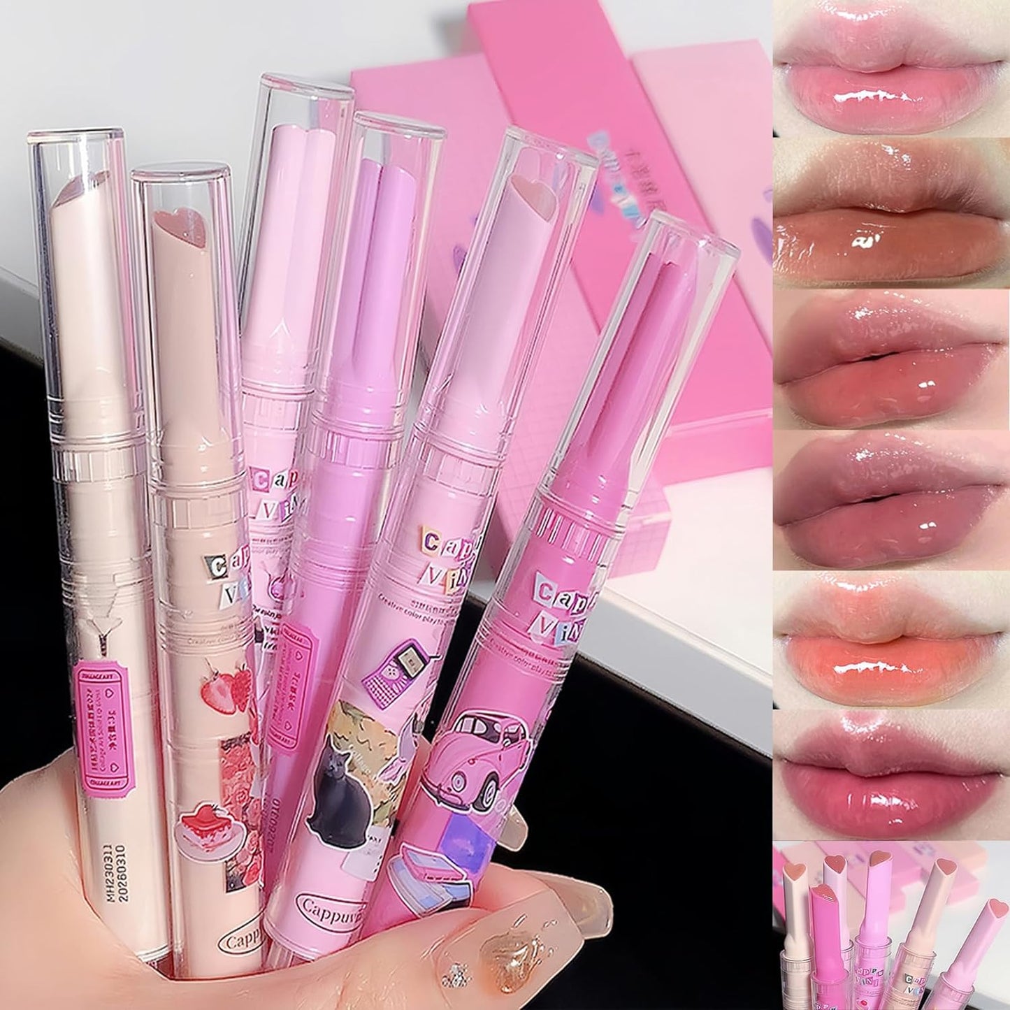 6 Colors Jelly Lipstick Heart Shape Lip Gloss Set, Hydrating Lip Glaze Stain Moisturizing Lip Tinted Lip Balm, Smooth Nourishing Cute Lipstick Vivid Color Glossy Makeup Cosmetic for Girls Women