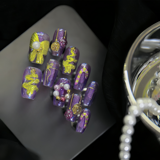 Yellow bow False Nails from SHOPQAQ