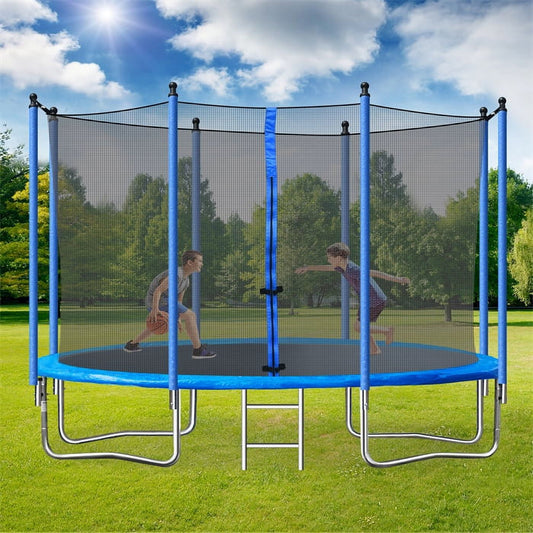 10FT Trampoline for Kids & Adults, Recreational Trampoline with Enclosure Net, Ladder, Steel Tube, Combo Bounce Outdoor Fitness Trampoline, Blue