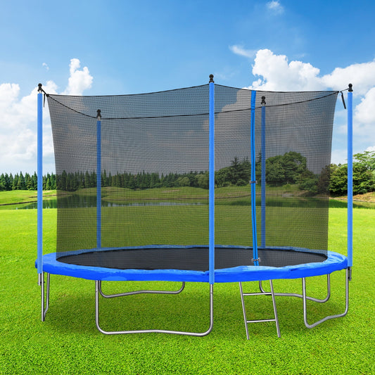 12FT Trampoline with Enclosure, Kids Trampoline with Non-slip Ladder, Backyard Patio Family Outdoor Recreational Trampoline, Including All Accessories
