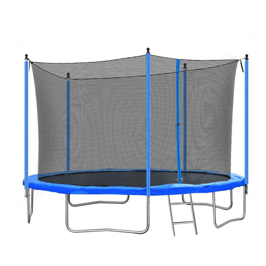 12FT Trampoline for Kids Teens Adults, Outdoor Recreational Trampoline with Safety Enclosure Net, Metal Ladder and Steel Tube, Combo Bounce Fitness Trampoline