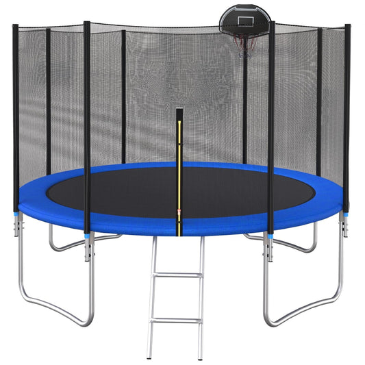 12FT Kids Trampoline with Enclosure and Non-slip Ladder, Backyard Patio Family Outdoor Recreational Trampoline, Including All Accessories
