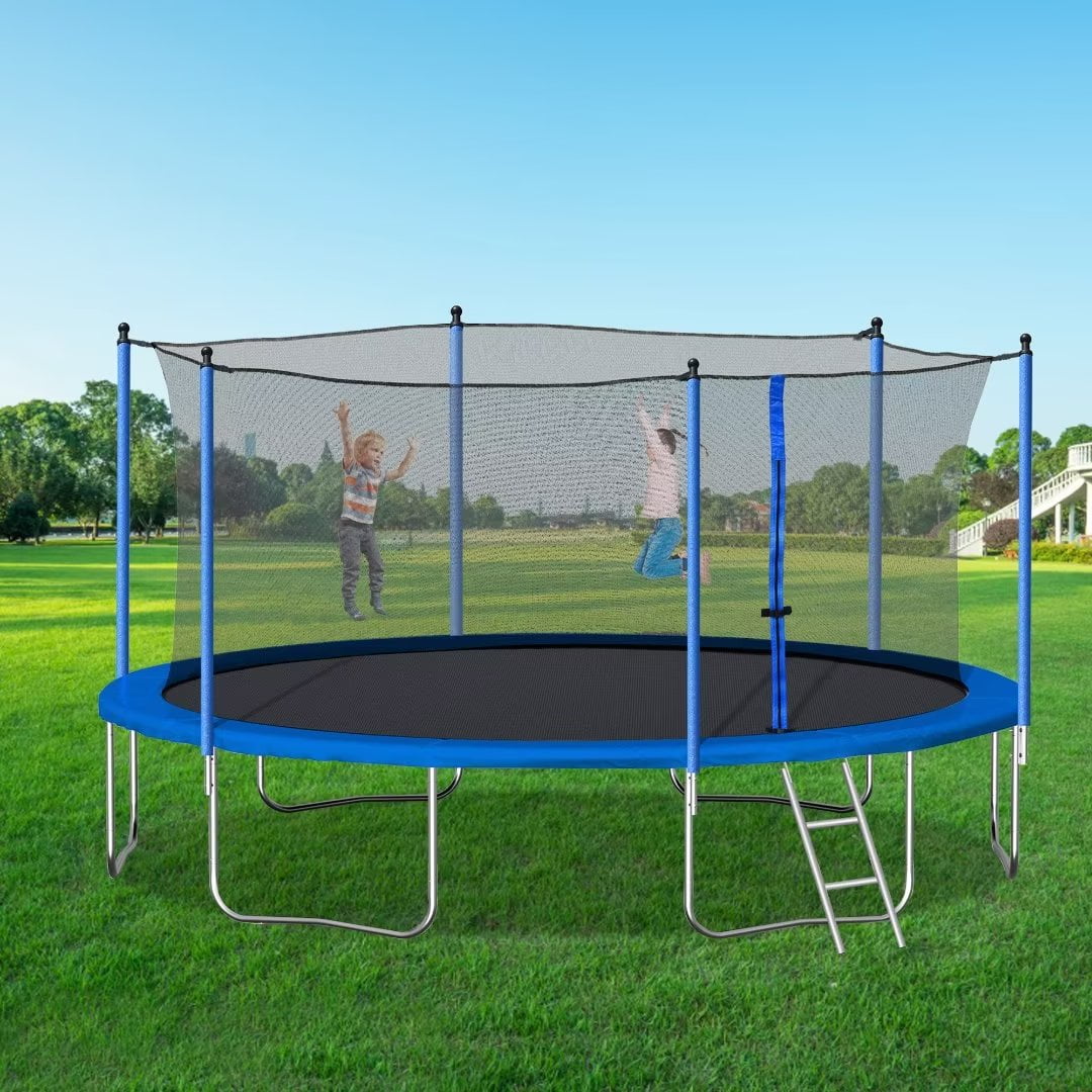 14ft Round Trampoline, Recreational Trampolines with Safety Enclosure Net, Outdoor Trampoline with Metal Ladder, Trampolines for Kids Teens Adults