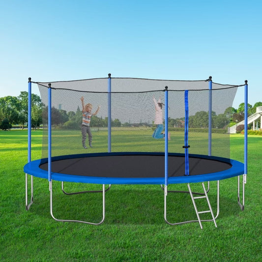 14ft Round Trampoline, Recreational Trampolines with Safety Enclosure Net, Outdoor Trampoline with Metal Ladder, Trampolines for Kids Teens Adults