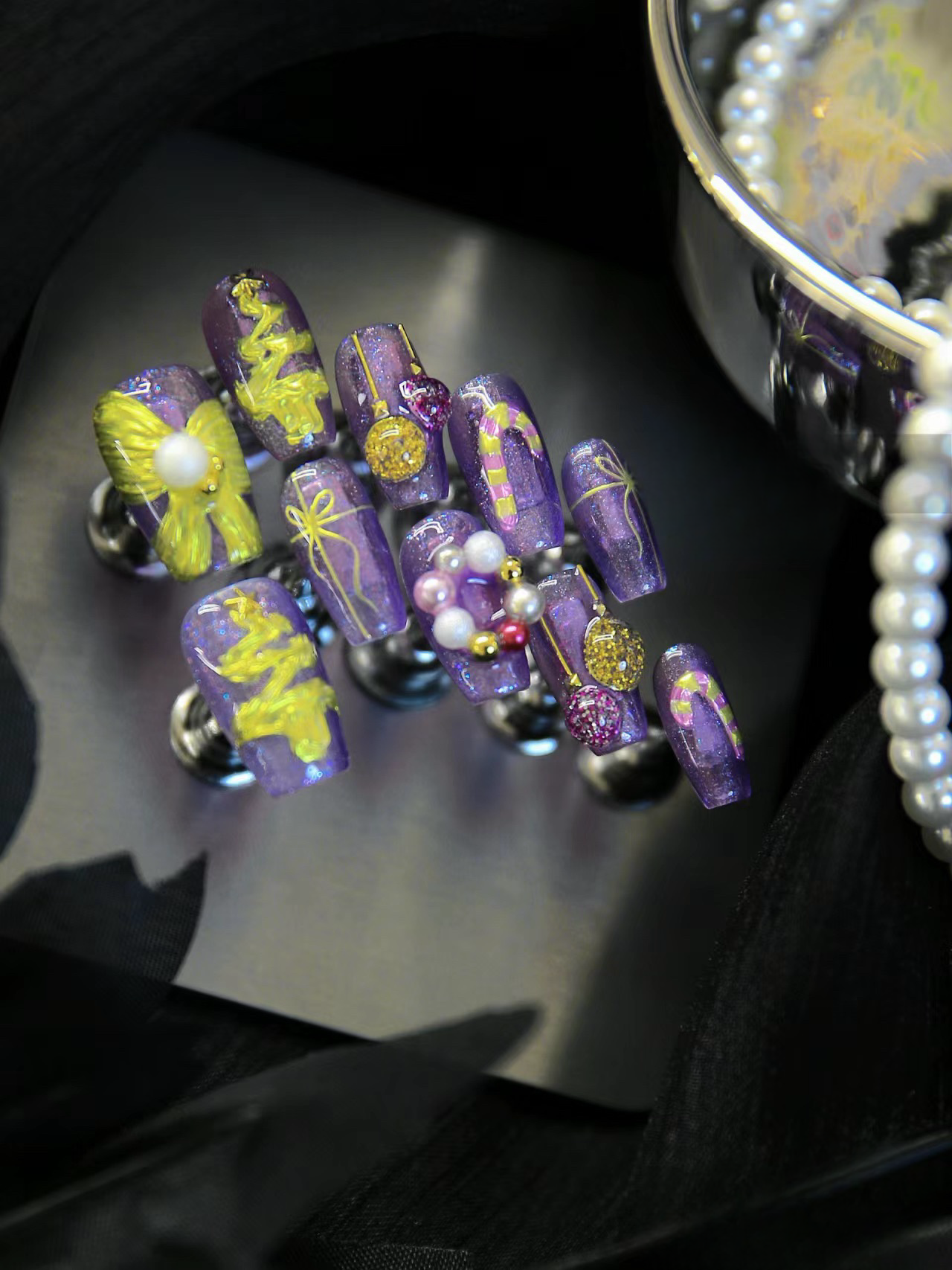 Yellow bow False Nails from SHOPQAQ