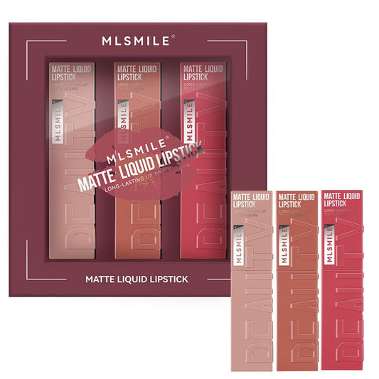 3Pcs Matte Liquid Lipstick Set Waterproof Makeup Lipstick for Women Lip Stain Tint Longwear Non-Stick Cup Lip Gloss (Set B) (Set A)