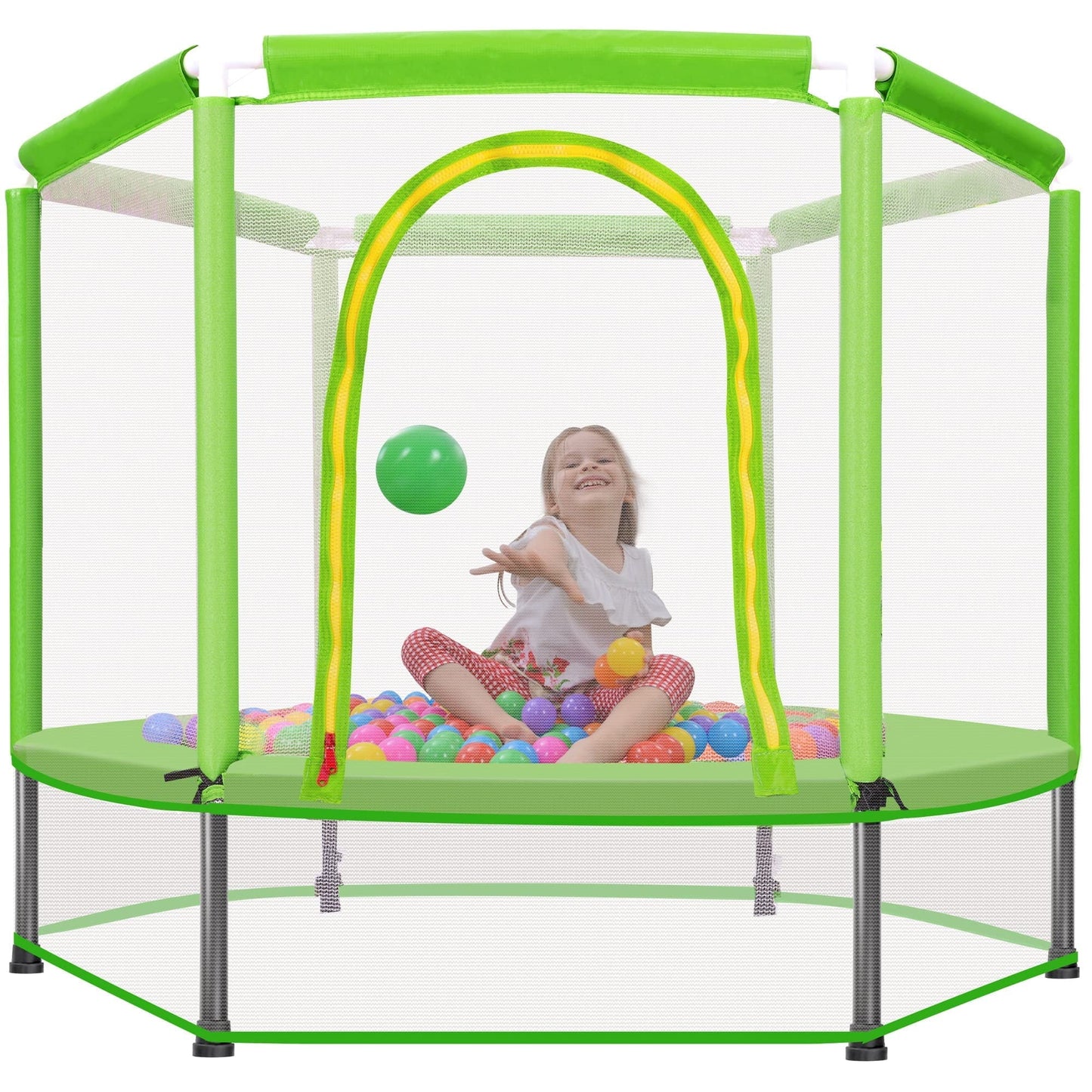 55' Children's Mini Trampoline, 4.5ft Indoor Outdoor Toddler Trampoline with Safety Enclosure and Pit Balls Baby Mini Trampoline, Birthday Gift for Boys and Girls 3 Months and Up