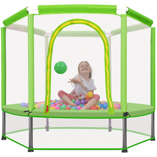 55' Children's Mini Trampoline, 4.5ft Indoor Outdoor Toddler Trampoline with Safety Enclosure and Pit Balls Baby Mini Trampoline, Birthday Gift for Boys and Girls 3 Months and Up