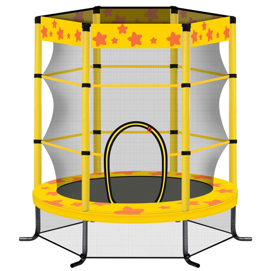 55' Mini Trampoline for Ages 1 to 8 Kid, 5.5FT Toddler Trampoline for Indoor/Outdoor with Enclosure Net, Foam Handle, Fitness Trampoline Toy, Birthday Gifts for Boys and Girls, Yellow