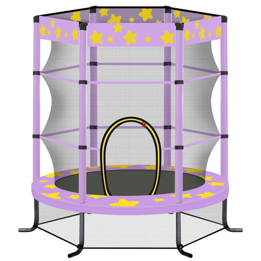55'' Mini Trampoline with All-round Enclosure Net for Kids, 4.5FT Outdoor Indoor Trampoline with 6 Metal Legs Support 100LBS Load, Round Recreational Trampolines for Birthday Holiday Chrismas Gift, Pu