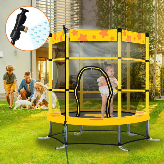 55 inch Toddler Trampoline with Safety Enclosure Net, Outdoor Trampoline for Kids with Water Sprinkler, Max Load 100 Lbs
