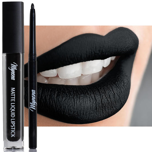 Black Lip Liner and Black Lipstick Matte Long Lasting Kissproof Waterproof Lightweight No Smudge Talc-Free and Paraben-Free - Linda