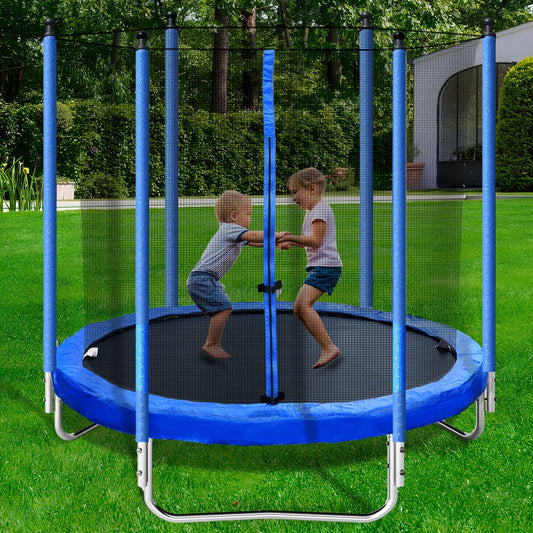 8FT Trampoline for Kids, BTMWAY Outdoor Recreational Trampoline with Safety Enclosure/Ladder, All-Weather Large Trampoline for Backyard Garden Patio, Trampoline with Steel Support, Blue