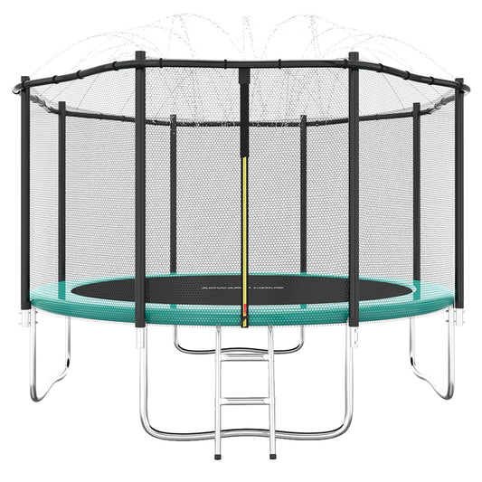 ACWARM HOME 10 FT Trampoline for Kids and Adults, Trampoline with Sprinkler and Safety Enclosure Net, Backyard Trampoline with Ladder, Outdoor Recreational Trampoline