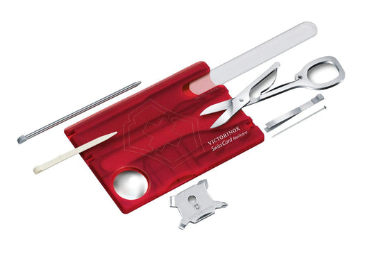 VICTORINOX Swiss Card Nail Care Tool ‎0.7240.T 13-function translucent red NEW