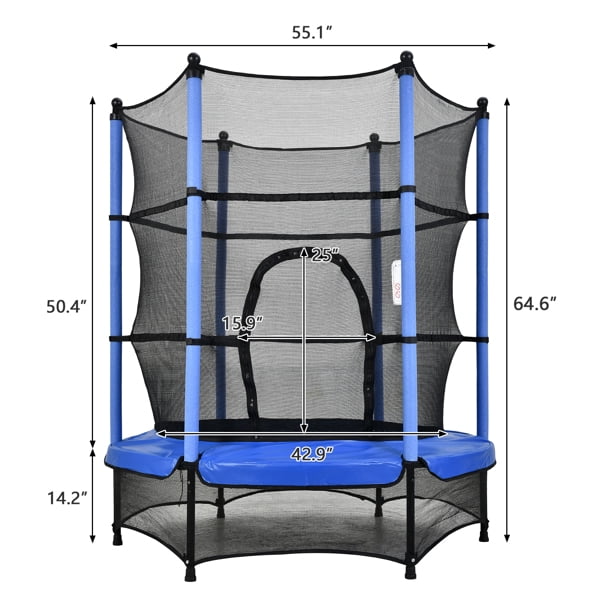 55' Inch Mini Round Heavy-duty Jumping Trampoline Indoor Outdoor with Guard Pole and Stitching Outer Cover for Ages 3-10 Kids 110LB Max Bearing, Safety, Durable