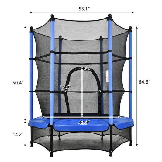 55' Inch Mini Round Heavy-duty Jumping Trampoline Indoor Outdoor with Guard Pole and Stitching Outer Cover for Ages 3-10 Kids 110LB Max Bearing, Safety, Durable